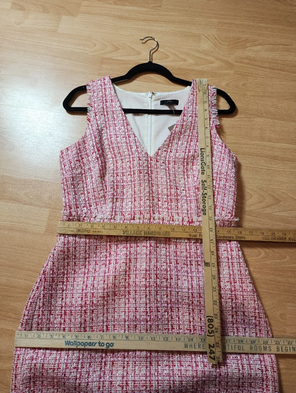 NWT J. Crew Pink Tweed Sleeveless V-neck Sheath Dress Women's Size 8 - Picture 7 of 16